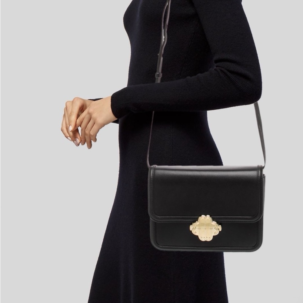 Maje Black Leather Crossbody with Gold Decorative Clasp - Picture 2 of 6